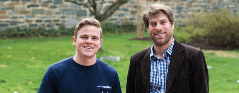 Computer Science major Matthew Burdumy (C'15) and Associate Professor of History Adam Rothman are the team behind the Transatlantic Slave Trade Visualization. Photo by Georgetown College.