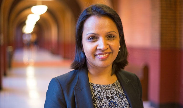 Biology professor Shweta Bansal, pictured here in Healy Hall, has been awarded an NIH grant to study trends in vaccine hesitancy.