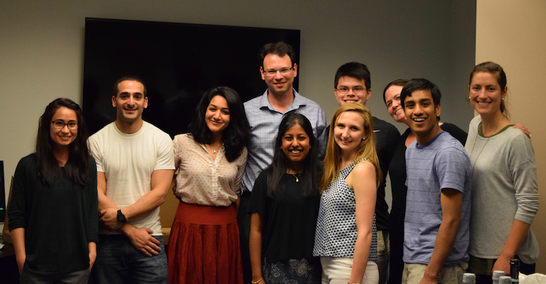 Ayan Mandal (C'18), second from left, is pictured here with members of the Cognitive Recovery Lab. Mandal is the first Georgetown student in three years to be awarded the prestigious Goldwater Scholarship.