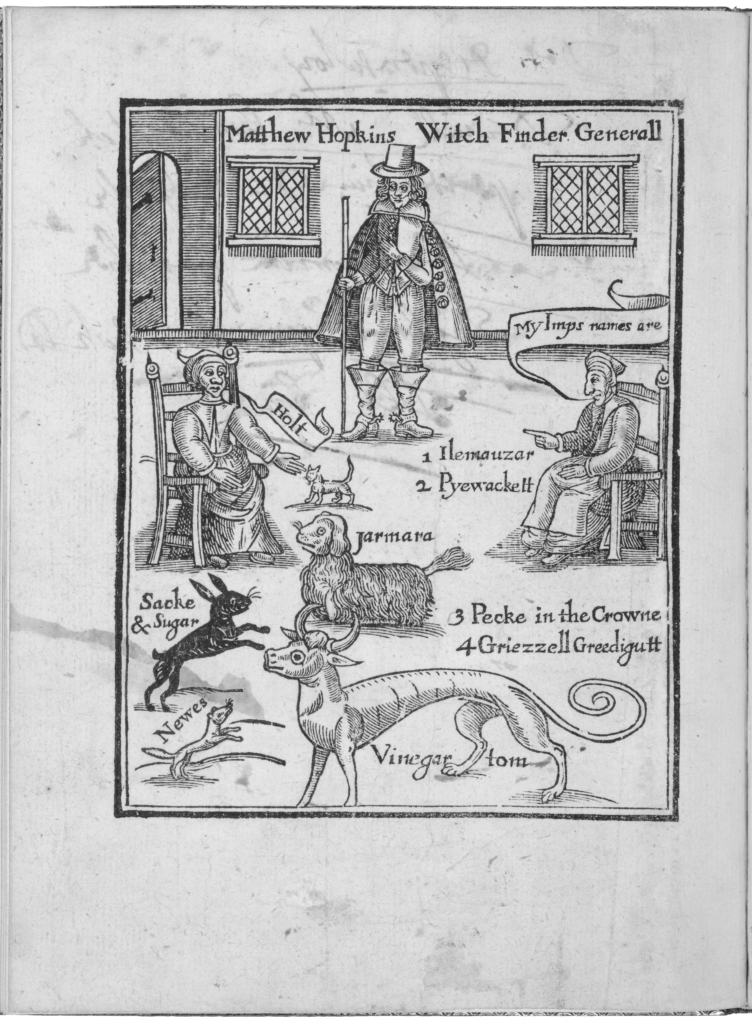 black ink drawing of witches with animals