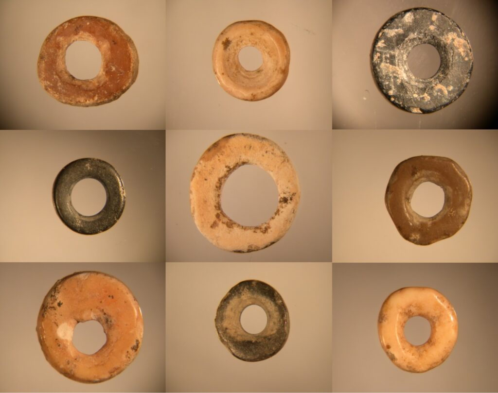 Ostrich eggshell beads recovered alongside individuals from the study. 