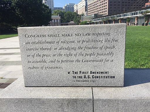 stone inscribed with the first amendment wording