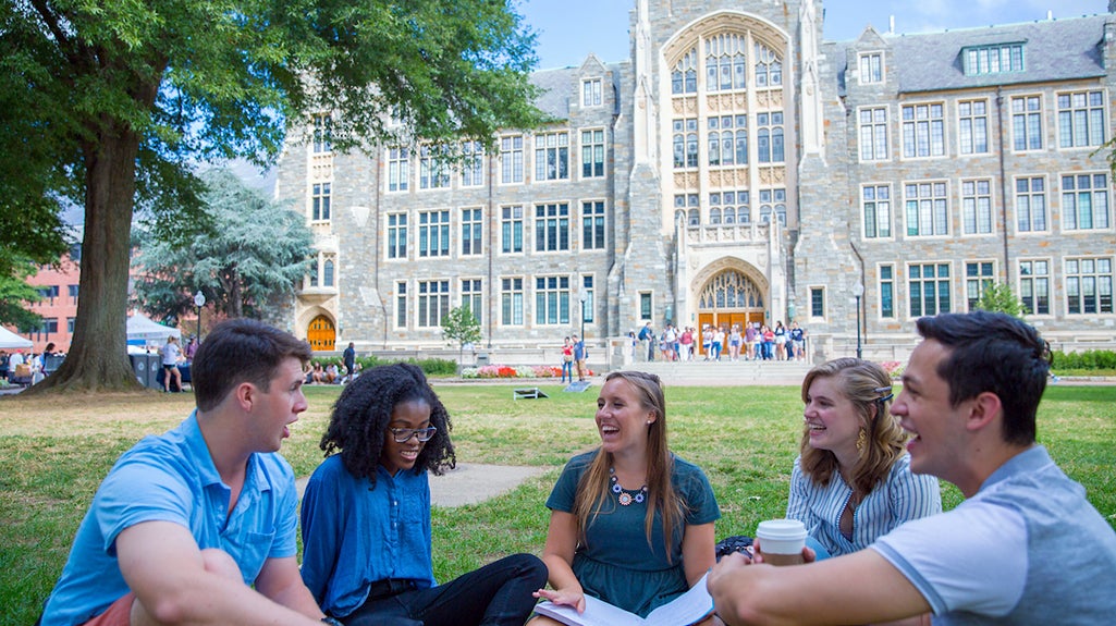 Undergrad students gather in main campus locations. 