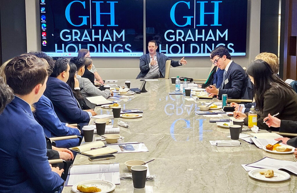 DC Day started off with a conversation with Graham Holdings Company CEO Tim O’Shaughnessy (B’04), pictured in center.