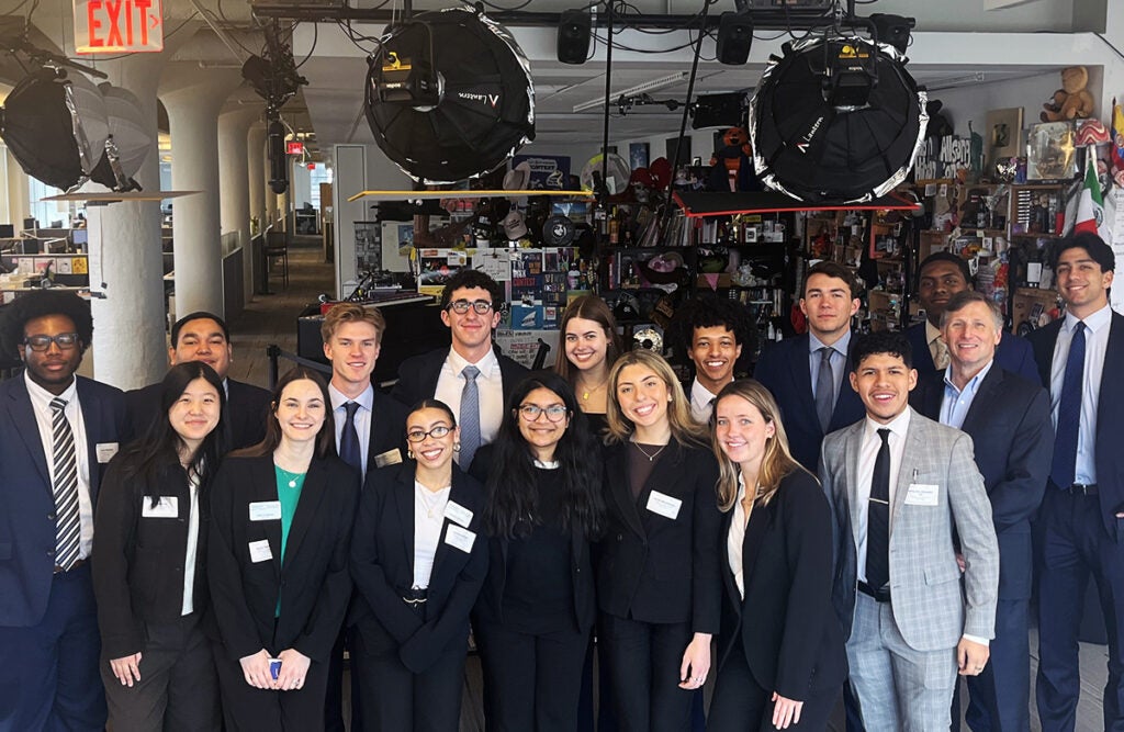 As part of the tour of NPR headquarters, students stopped by the desk where Tiny Desk concerts are filmed.
