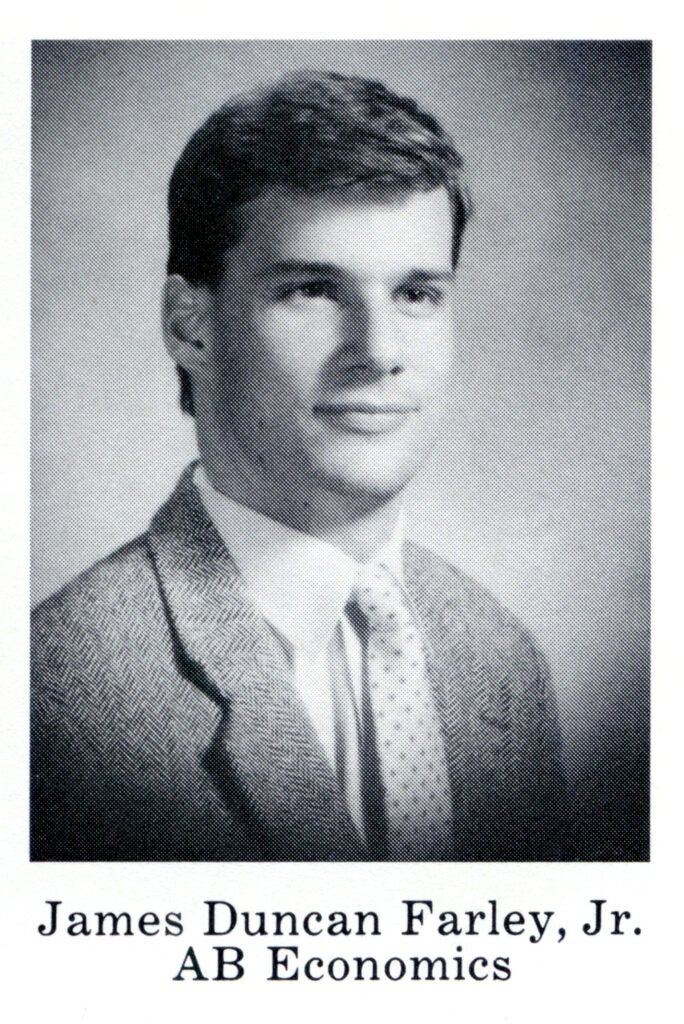 A black-and-white yearbook photo of a Georgetown alumnus