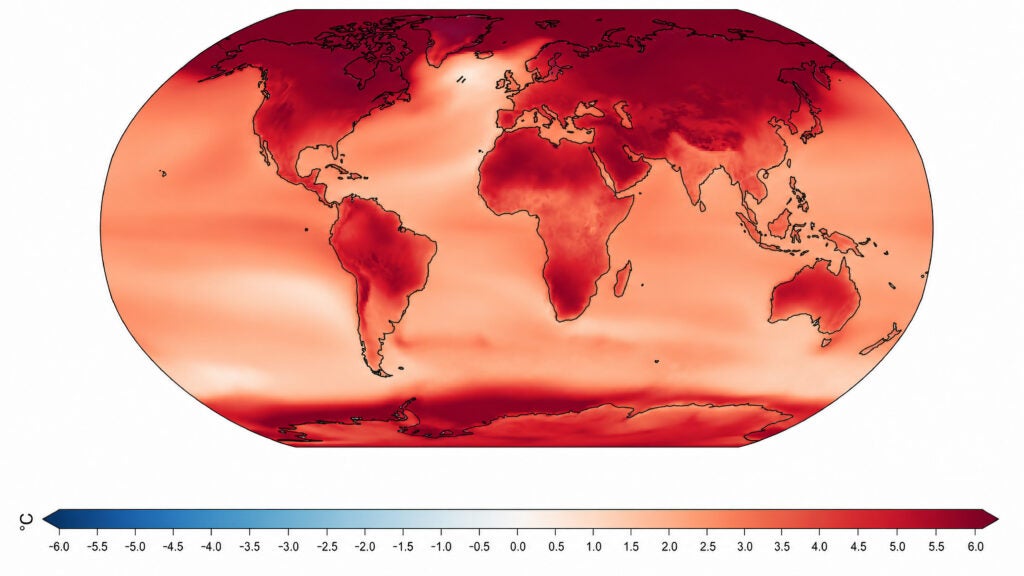 A modified version of of an image of the Earth with different shades of red.